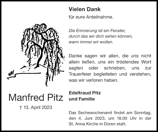 Traueranzeige von Manfred Pitz von Zeitung am Sonntag