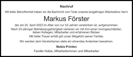 Traueranzeige von Markus Förster von Aachener Zeitung
