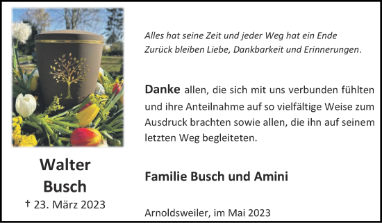 Traueranzeige von Walter Busch von Zeitung am Sonntag