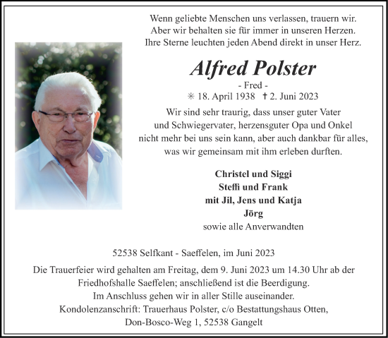 Traueranzeige von Alfred Polster von Aachener Zeitung