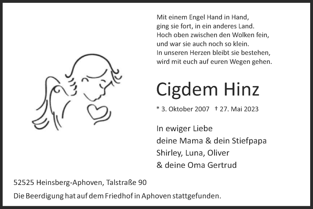  Traueranzeige für Cigdem Hinz vom 11.06.2023 aus Zeitung am Sonntag