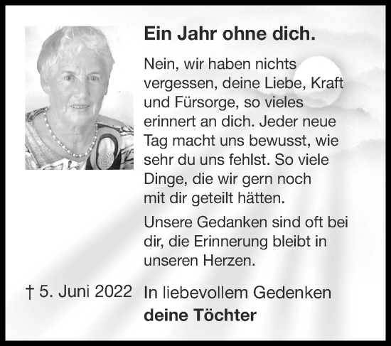 Traueranzeige von Ein Jahr ohne dich  von Zeitung am Sonntag