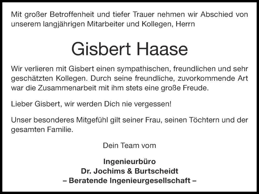  Traueranzeige für Gisbert Haase vom 04.06.2023 aus Zeitung am Sonntag