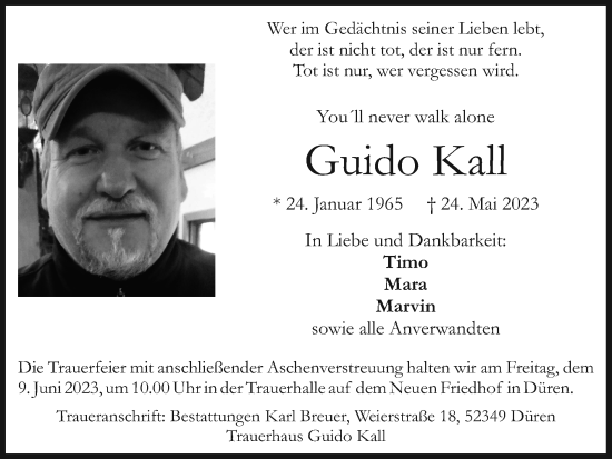 Traueranzeige von Guido Kall von Zeitung am Sonntag