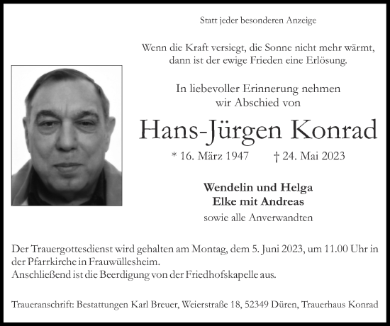 Traueranzeige von Hans-Jürgen Konrad von Zeitung am Sonntag