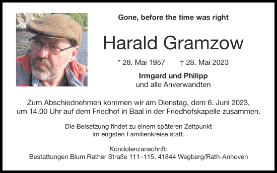 Traueranzeige von Harald Gramzow von Zeitung am Sonntag