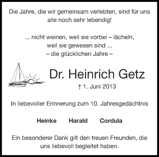 Traueranzeige von Heinrich Getz von Aachener Zeitung