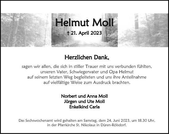 Traueranzeige von Helmut Moll von Zeitung am Sonntag