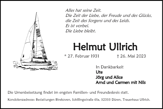 Traueranzeige von Helmut Ullrich von Zeitung am Sonntag