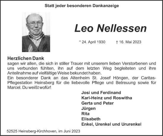 Traueranzeige von Leo Nellessen von Zeitung am Sonntag