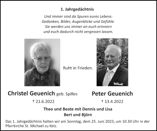 Traueranzeige von Peter Geuenich von Zeitung am Sonntag