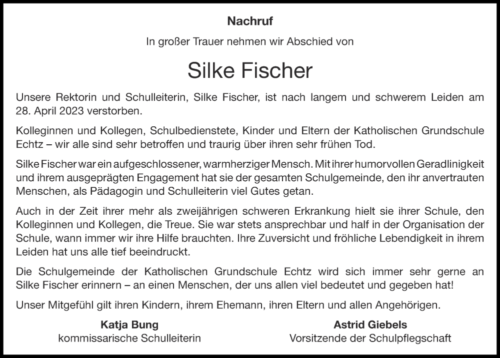  Traueranzeige für Silke Fischer vom 11.06.2023 aus Zeitung am Sonntag