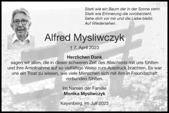 Traueranzeige von Alfred Mysliwczyk von Zeitung am Sonntag