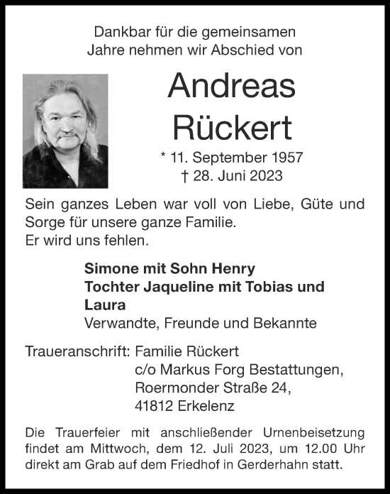 Traueranzeige von Andreas Rückert von Zeitung am Sonntag