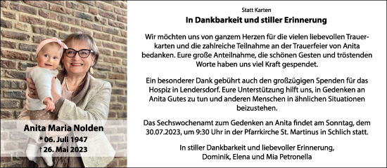 Traueranzeige von Anita Maria Nolden von Zeitung am Sonntag
