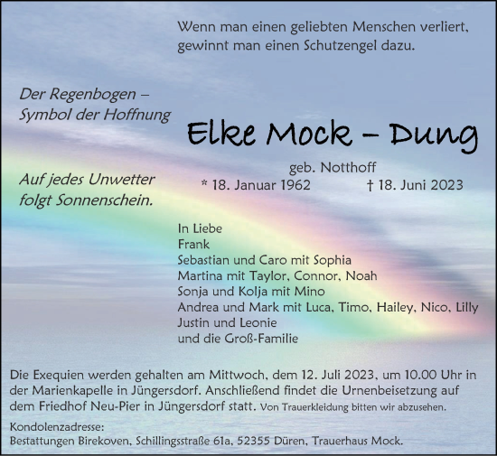 Traueranzeige von Elkee Mock–Dung von Zeitung am Sonntag