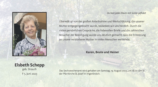 Traueranzeige von Elsbeth Schepp von Aachener Zeitung
