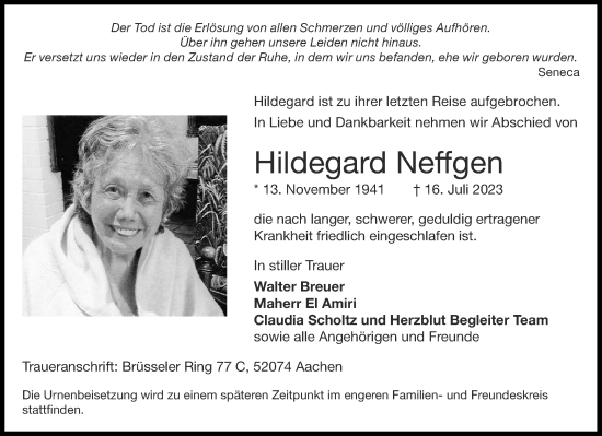 Traueranzeige von Hildegard Neffgen von Aachener Zeitung