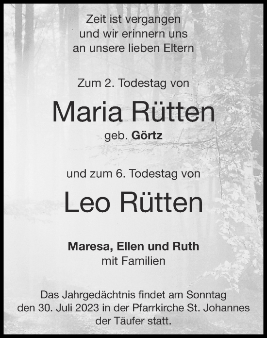 Traueranzeige von Leo Rütten von Zeitung am Sonntag