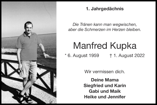 Traueranzeige von Manfred Kupka von Zeitung am Sonntag