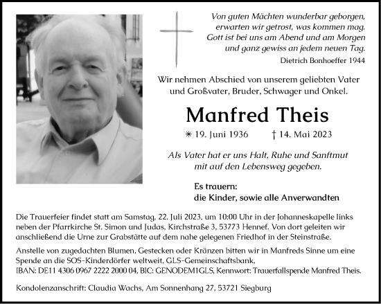 Traueranzeige von Manfred Theis von Aachener Zeitung