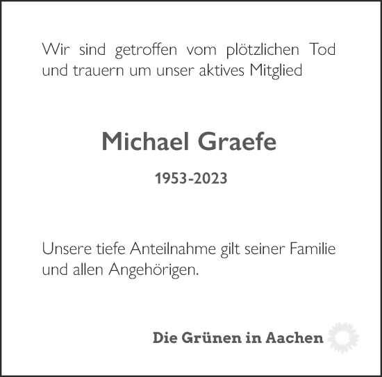 Traueranzeige von Michael Graefe von Aachener Zeitung