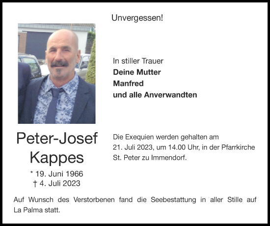 Traueranzeige von Peter-Josef Kappes von Zeitung am Sonntag
