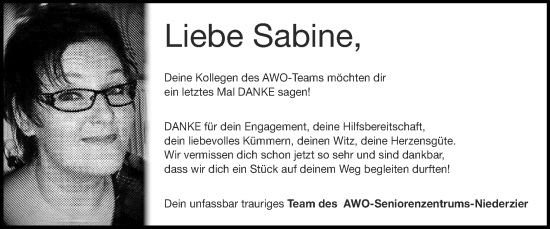Traueranzeige von Sabine  von Zeitung am Sonntag