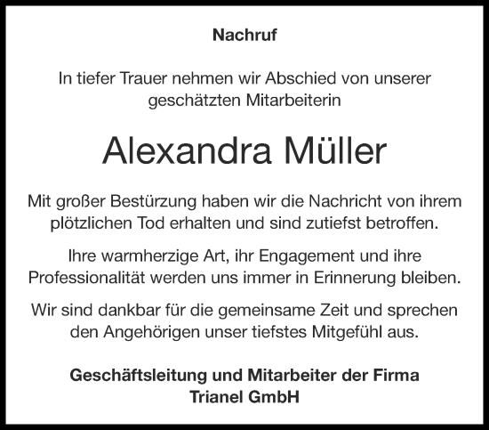 Traueranzeige von Alexandra Müller von Aachener Zeitung