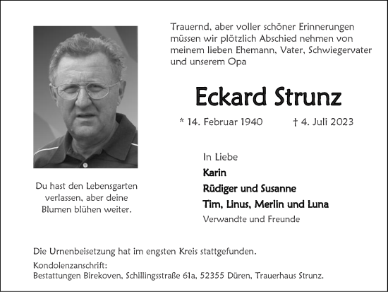 Traueranzeige von Eckard Strunz von Zeitung am Sonntag