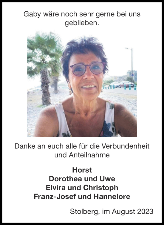Traueranzeige von Gaby  von Zeitung am Sonntag