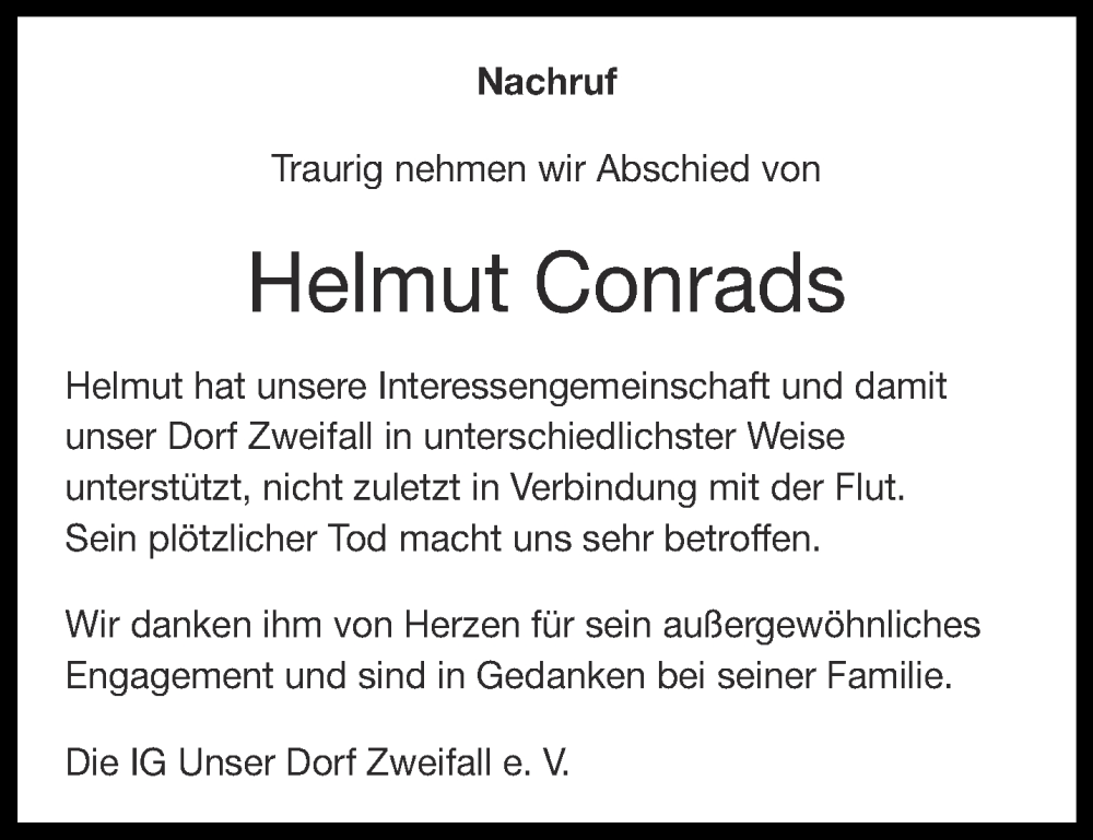  Traueranzeige für Helmut Conrads vom 19.08.2023 aus Aachener Zeitung
