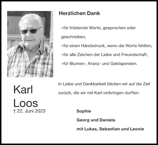 Traueranzeige von Karl Loos von Zeitung am Sonntag