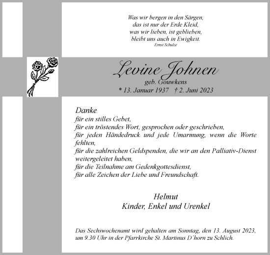 Traueranzeige von Levine Johnen von Aachener Zeitung