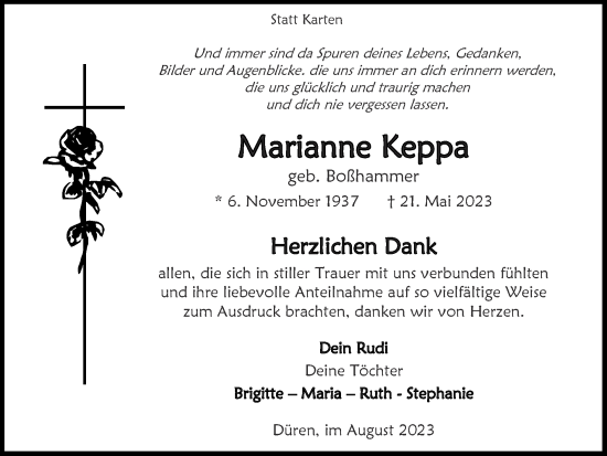 Traueranzeige von Marianne Keppa von Zeitung am Sonntag