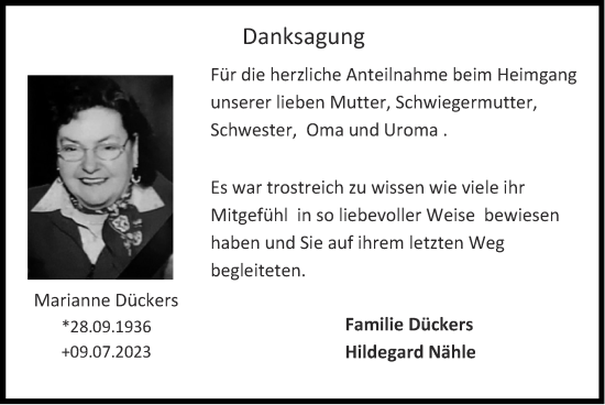 Traueranzeige von Marlene Quix von Zeitung am Sonntag