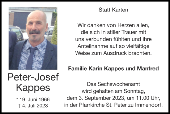 Traueranzeige von Peter-Josef Kappes von Zeitung am Sonntag