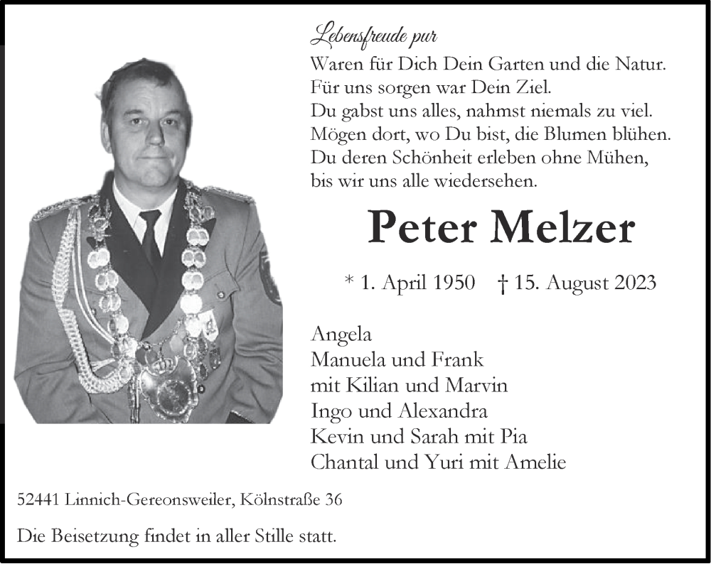  Traueranzeige für Peter Melzer vom 27.08.2023 aus Zeitung am Sonntag