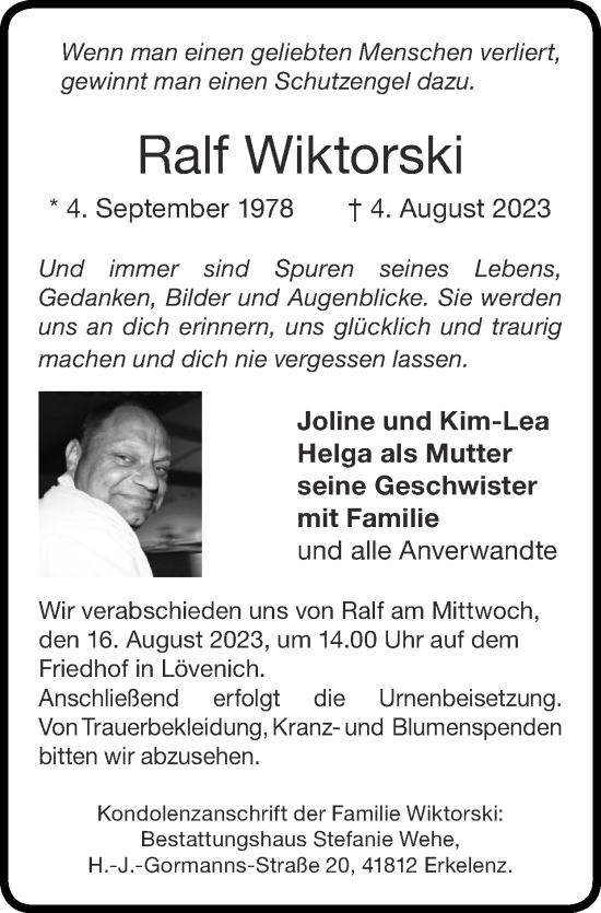Traueranzeige von Ralf Wiktorski von Zeitung am Sonntag