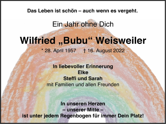 Traueranzeige von Wilfried  Weisweiler von Zeitung am Sonntag