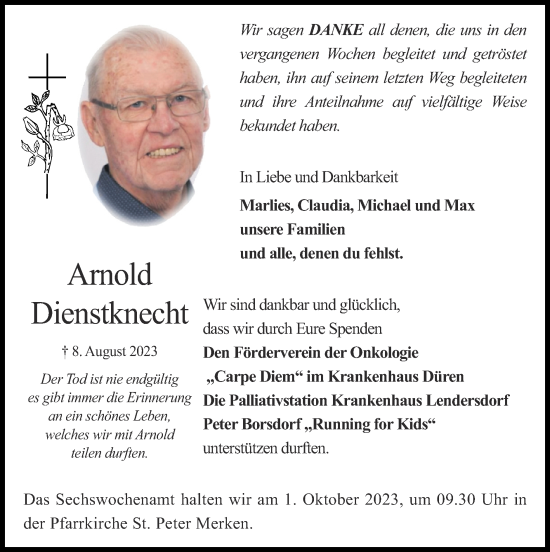 Traueranzeige von Arnold Dienstknecht von Zeitung am Sonntag
