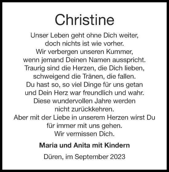 Traueranzeige von Christine  von Zeitung am Sonntag