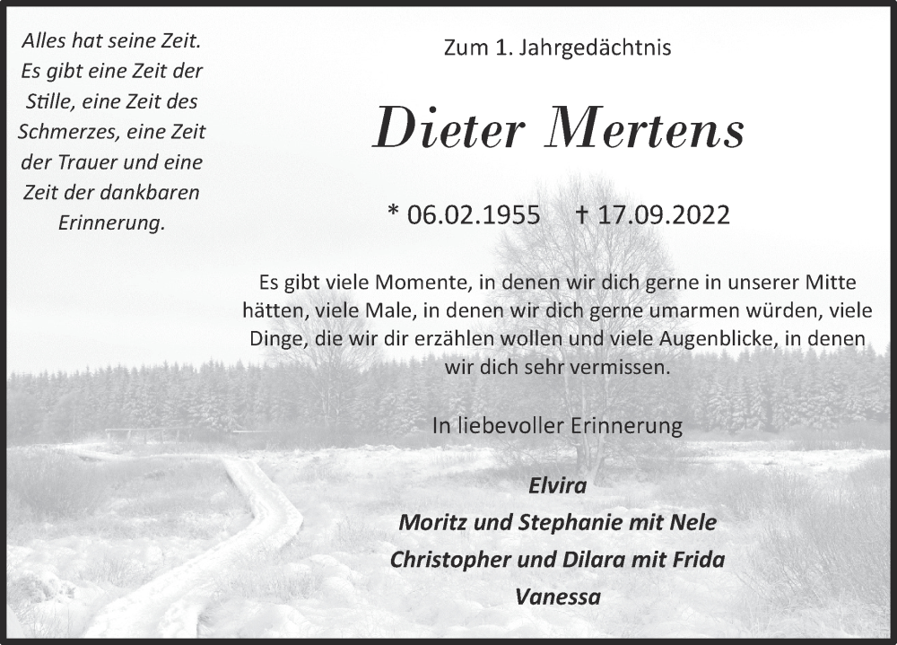  Traueranzeige für Dieter Mertens vom 16.09.2023 aus Aachener Zeitung