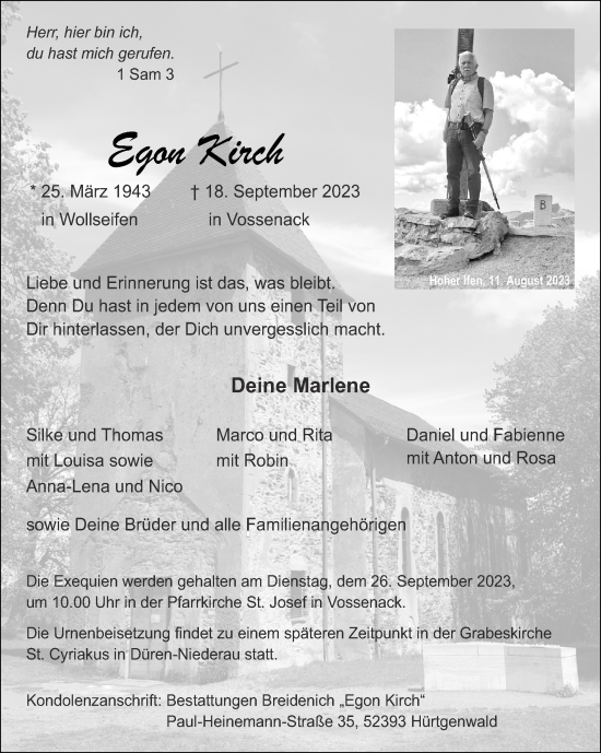 Traueranzeige von Egon Kirch von Zeitung am Sonntag