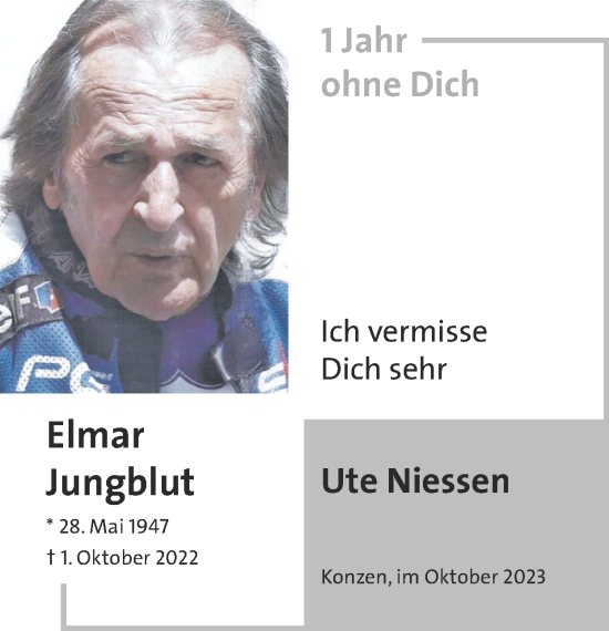 Traueranzeige von Elmar Jungblut von Zeitung am Sonntag