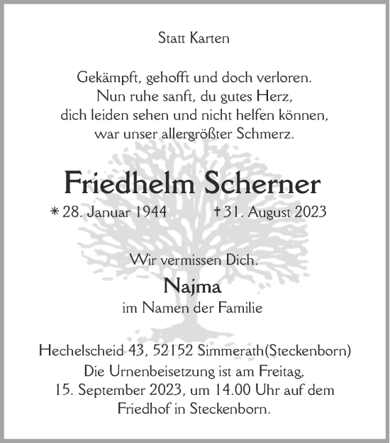 Traueranzeige von Friedhelm Scherner von Zeitung am Sonntag
