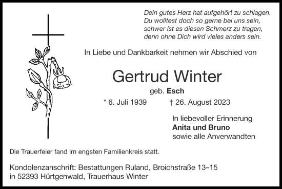 Traueranzeige von Gertrud Winter von Zeitung am Sonntag