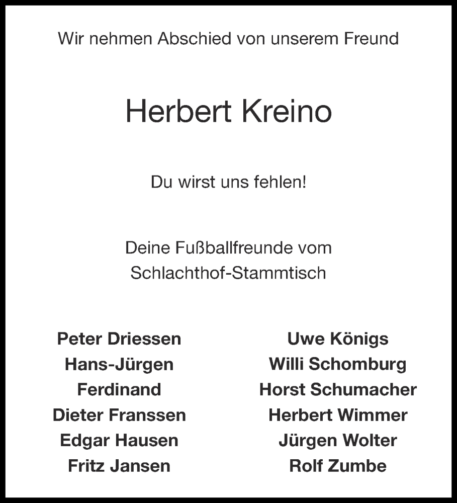  Traueranzeige für Herbert Kreino vom 16.09.2023 aus Aachener Zeitung