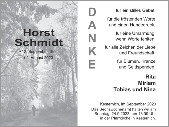 Traueranzeige von Horst Schmidt von Zeitung am Sonntag