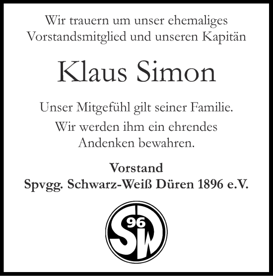 Traueranzeige von Klaus Simon von Zeitung am Sonntag